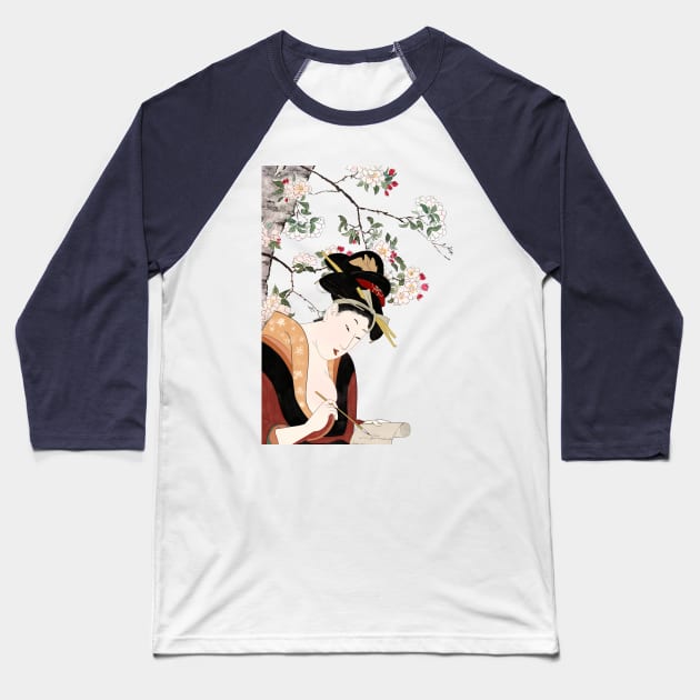 Japanese woodblock woman portrait woman writing Baseball T-Shirt by colorandcolor